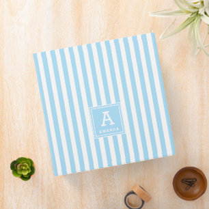 Cute Powder Blue Cabana Stripes Monogrammed Binder