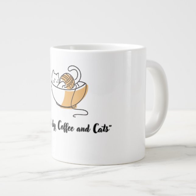 Cute Powered by Coffee and Cats Ceramic Mug  (Front Right)