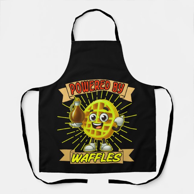 cute powered by waffles art design  apron (Front)