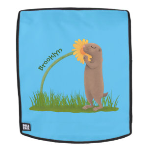 Cute prairie dog sniffing flower cartoon backpack