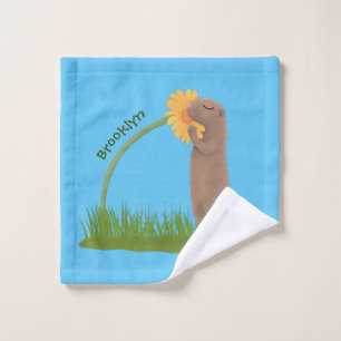 Cute prairie dog sniffing flower cartoon bath towel set