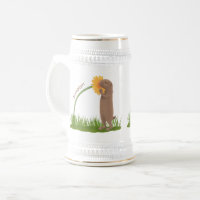 Cute prairie dog sniffing flower cartoon