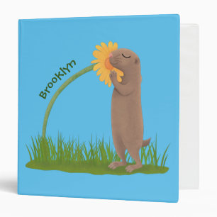 Cute prairie dog sniffing flower cartoon binder