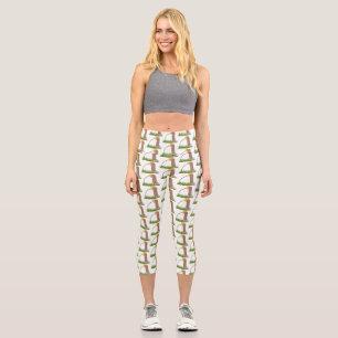 Cute prairie dog sniffing flower cartoon capri leggings