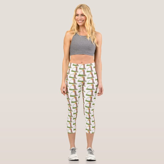 Cute prairie dog sniffing flower cartoon  capri leggings (Front)