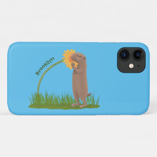 Cute prairie dog sniffing flower cartoon Case-Mate iPhone case (Back (Horizontal))