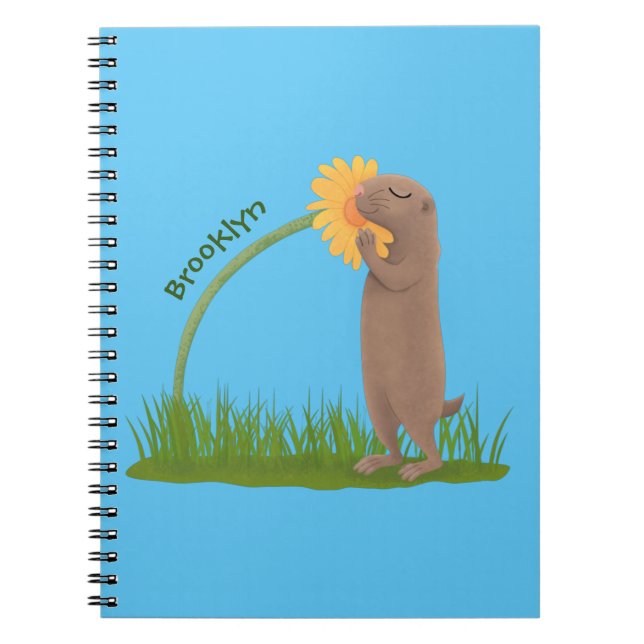 Cute prairie dog sniffing flower cartoon notebook (Front)