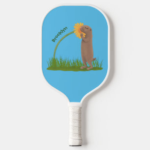Cute prairie dog sniffing flower cartoon pickleball paddle