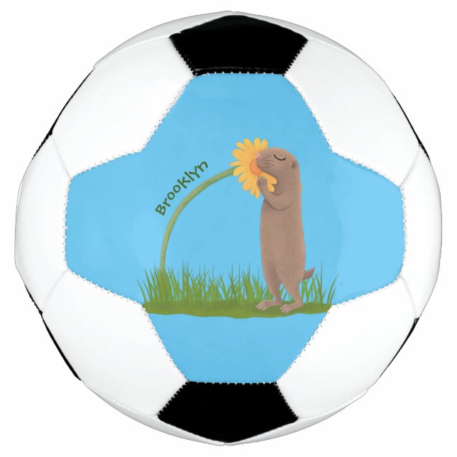 Cute prairie dog sniffing flower cartoon soccer ball (Front)