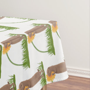 Cute prairie dog sniffing flower cartoon tablecloth