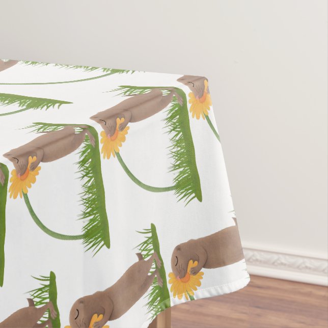 Cute prairie dog sniffing flower cartoon tablecloth (In Situ)