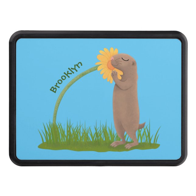 Cute prairie dog sniffing flower cartoon trailer hitch cover (Front)