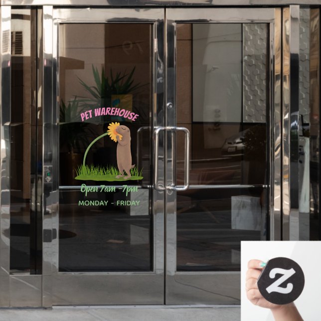 Cute prairie dog sniffing flower cartoon window cling (Office Door)