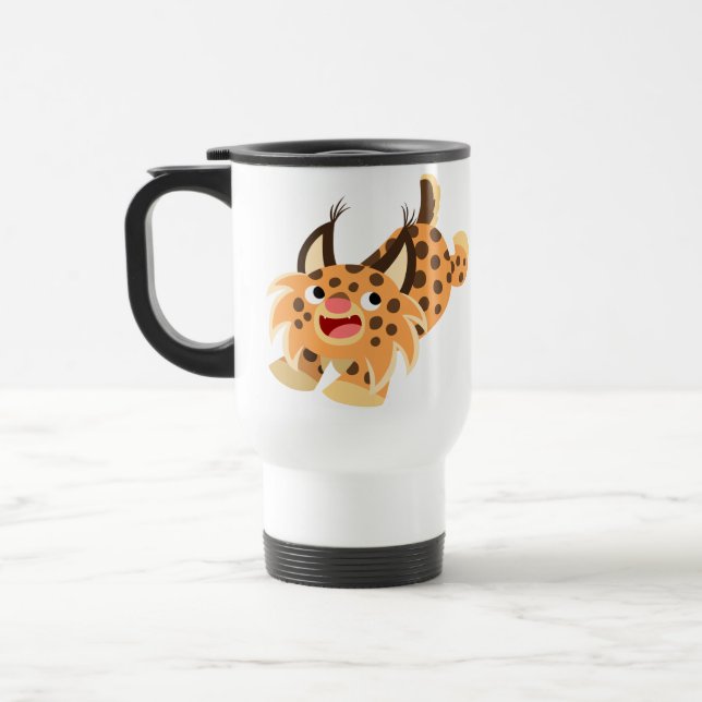 Cute Prankish Cartoon Bobcat Commuter Mug (Left)