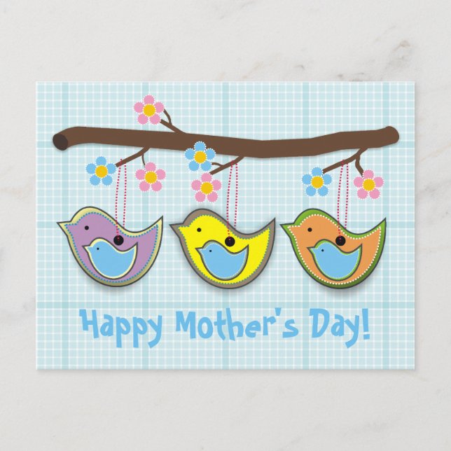 Cute pregnant birdies blue Mother's Day postcard (Front)