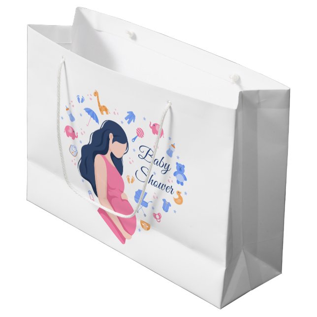 cute pregnant Mom baby shower Large Gift Bag (Front Angled)