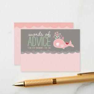 Cute Pregnant Pink Whale Baby Shower Game Mommy Advice Card
