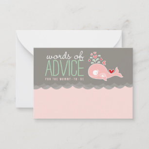 Cute Pregnant Pink Whale Baby Shower Game Mommy Advice Card