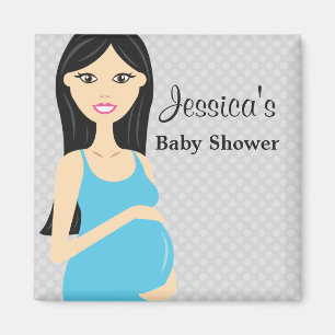 Cute Pregnant Woman In Blue Dress Baby Shower Magnet