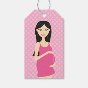 Cute Pregnant Woman In Pink Dress Gift Tags