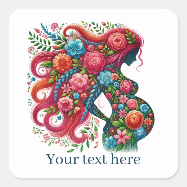 Cute pregnant woman Mommy add text  Square Sticker (Front)