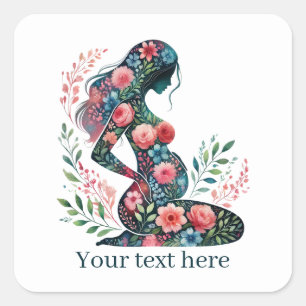 Cute pregnant woman Mommy add text Square Sticker