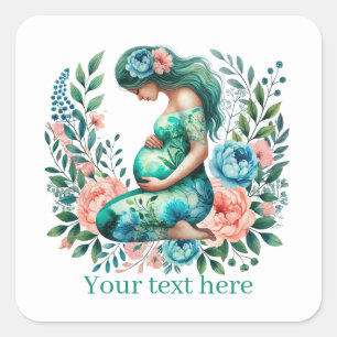 Cute pregnant woman Mommy add text  Square Sticker