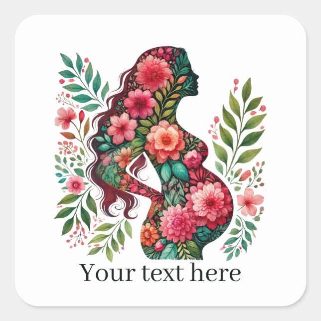 Cute pregnant woman Mommy add text  Square Sticker (Front)