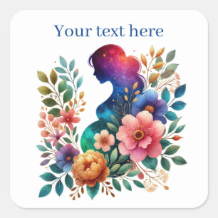 Cute pregnant woman Mommy add text  Square Sticker