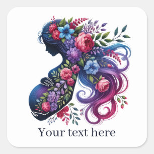Cute pregnant woman Mommy add text  Square Sticker
