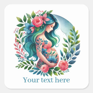Cute pregnant woman Mommy add text  Square Sticker