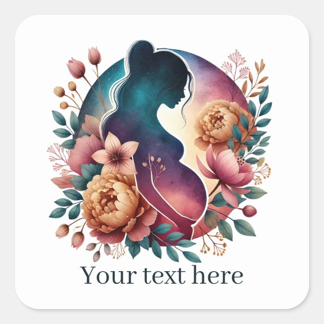 Cute pregnant woman Mommy add text  Square Sticker (Front)