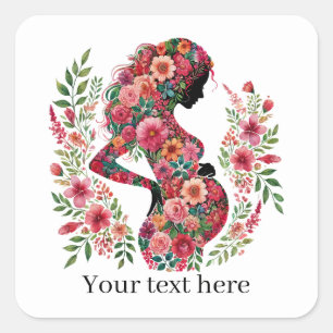 Cute pregnant woman Mommy add text  Square Sticker