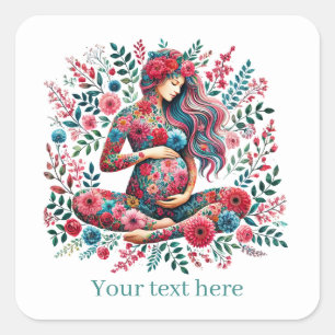 Cute pregnant woman Mommy add text  Square Sticker