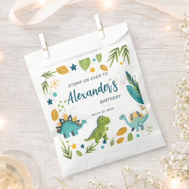 Cute Prehistoric Dinosaur Birthday Kids Favour Bag (Clipped)