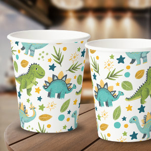 Cute Prehistoric Dinosaur Birthday Party Paper Cups
