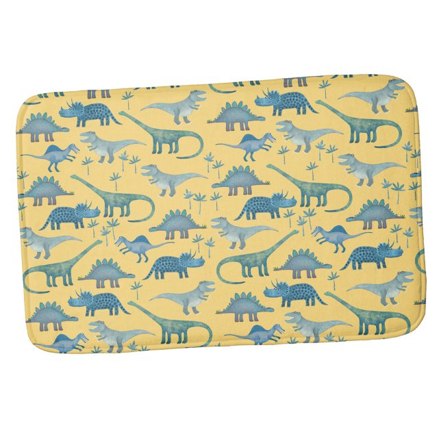 Cute Prehistoric Dinosaur Pattern Yellow Bath Mat (Fun dinosaur pattern bath mat)