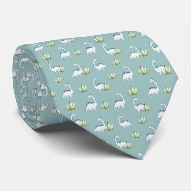 Cute Prehistoric Dinosaurs and Plants Pattern   Tie (Rolled)
