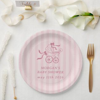 Cute Preppy Baby Stroller Baby Shower Paper Plate