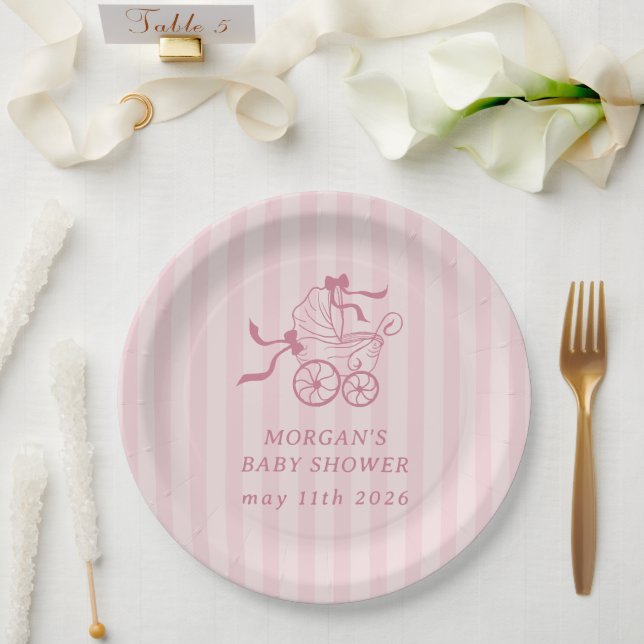 Cute Preppy Baby Stroller Baby Shower Paper Plate (Wedding)