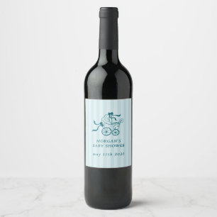 Cute Preppy Baby Stroller Baby Shower Wine Label