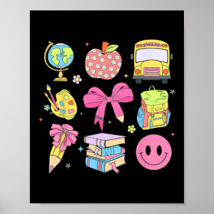 Cute Preppy Back To School Coquette Pencil Bow Tea Poster