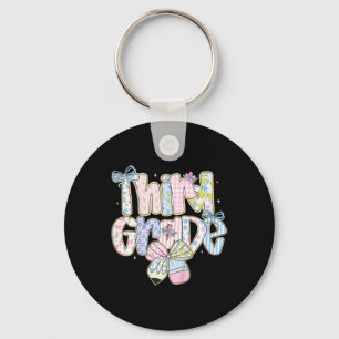 Cute Preppy Back To School Floral Third Grade For Keychain
