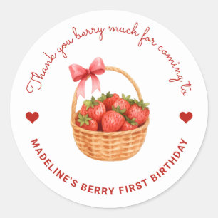 Cute Preppy Berry First Birthday Strawberry Favor Classic Round Sticker