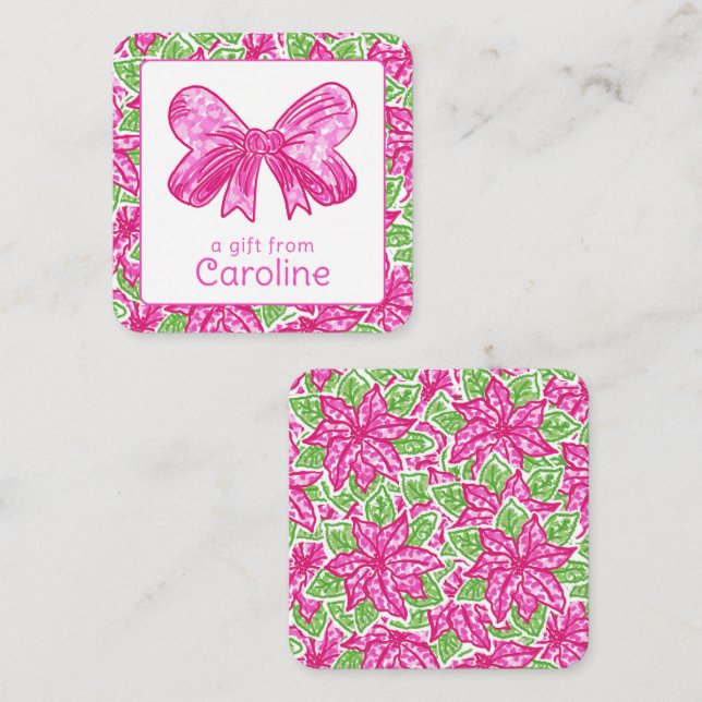 Cute Preppy Christmas Pink & Green Bow Enclosure Card (Front/Back)