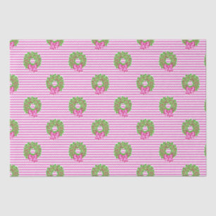 Cute Preppy Christmas Pink & Green Chevron Wreaths Tissue Paper