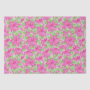 Cute Preppy Christmas Pink & Green Poinsettias Tissue Paper