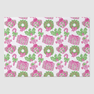Cute Preppy Christmas Pink & Green Presents & Bows Tissue Paper