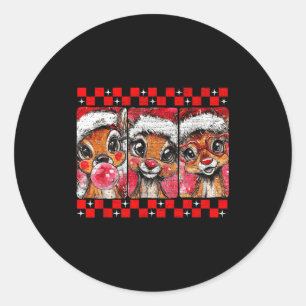 Cute Preppy Christmas,reindeer Brushstrokes Funny  Classic Round Sticker