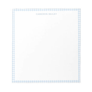 Cute Preppy Light Blue Gingham Plaid Personalized Notepad